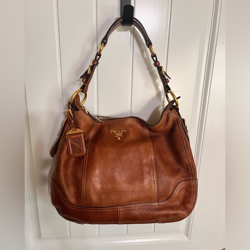 PRADA Cervo Antic Hobo Brown Deerskin Leather Bag